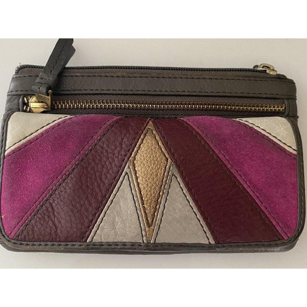 Fossil Karli Clutch Wristlet Wallet Bag‎ Geometric Print Leather Mod Vintage NWT - Picture 10 of 16
